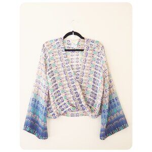 ! Blue Life Long Sleeve V-Neck Surplice Boho Blouse sz xs